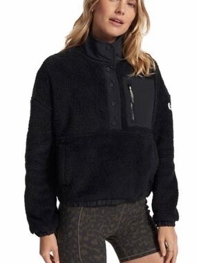 Vouri Black Sherpa Fleece Snap Pullover Jacket